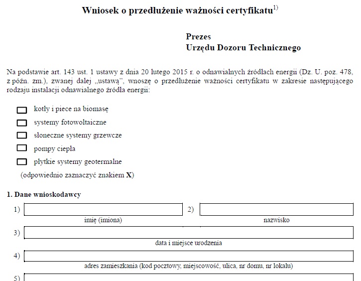 Wniosek o przedłużenie ważności