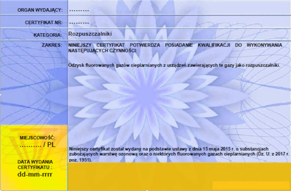 wzór certyfikatu personelu rozpuszczalniki rewers