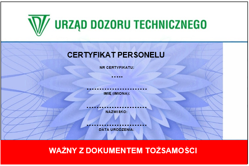 wzór certyfikatu personelu ochrony PPOŻ awers