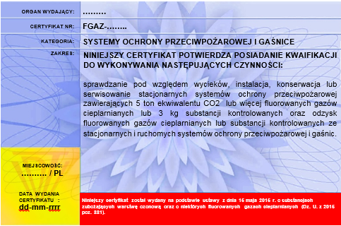 wzór certyfikatu personelu ochrony PPOŻ rewers